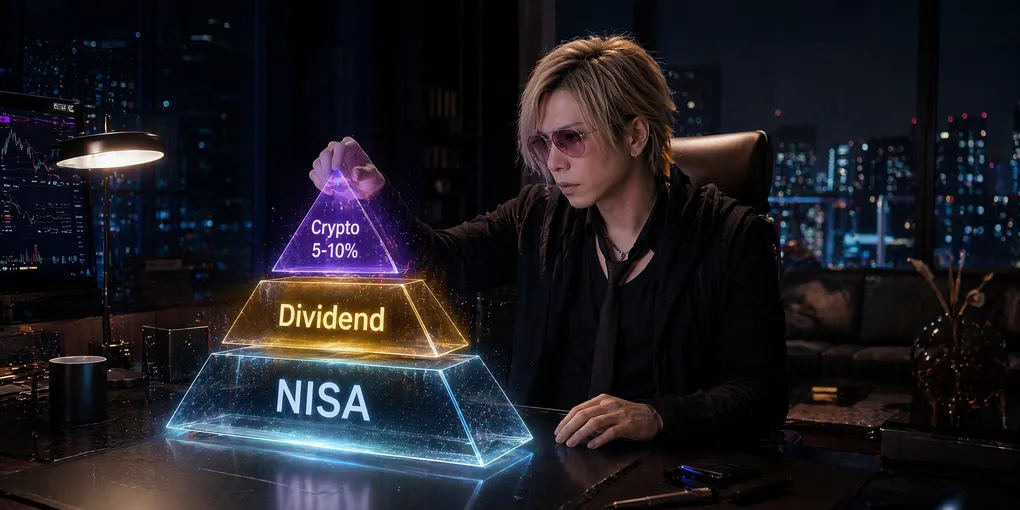 ピラミッドの3層構造（NISA / Dividend / Crypto 5-10%）を組み立てる illusion