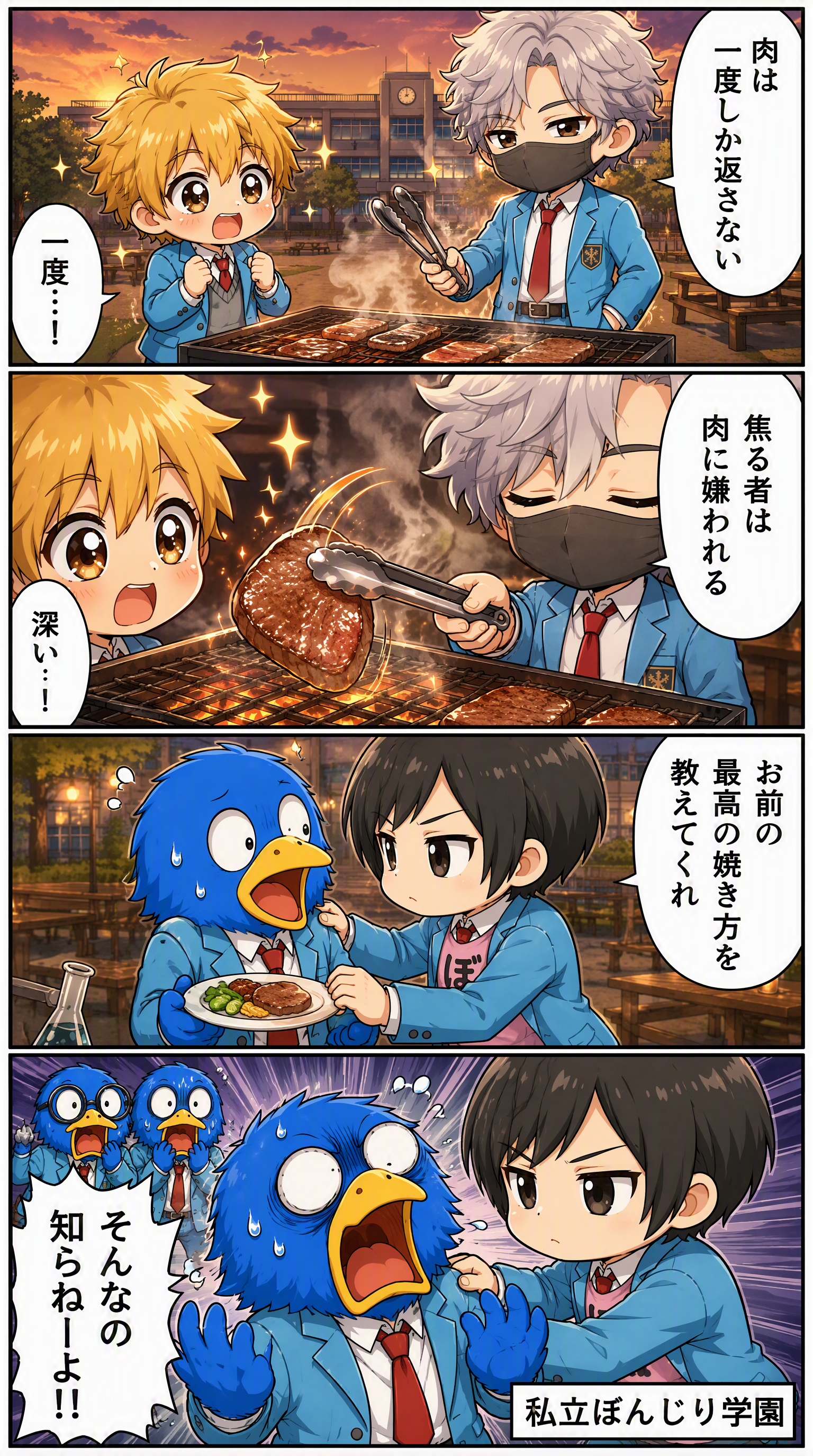 私立ぼんじり学園 4コマ編 第34話「焼き方の極意」